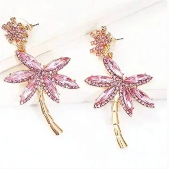 ⭐️❤️ FREE Palm Tree Plant Boho Peasant Rhinestone Hipster Hippie Chic Earrings - Picture 1 of 10